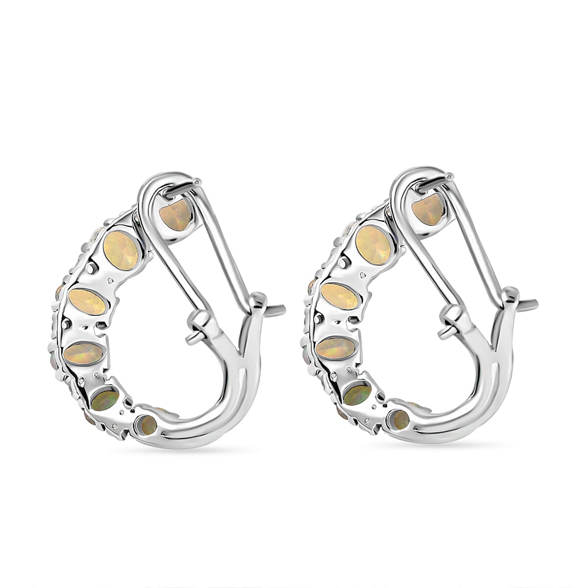 Ethiopian Faceted Opal &amp; White Zircon Earring with Omega Clip in Rhodium Overlay Sterling Silver 2.34 Ct. 8076439 13