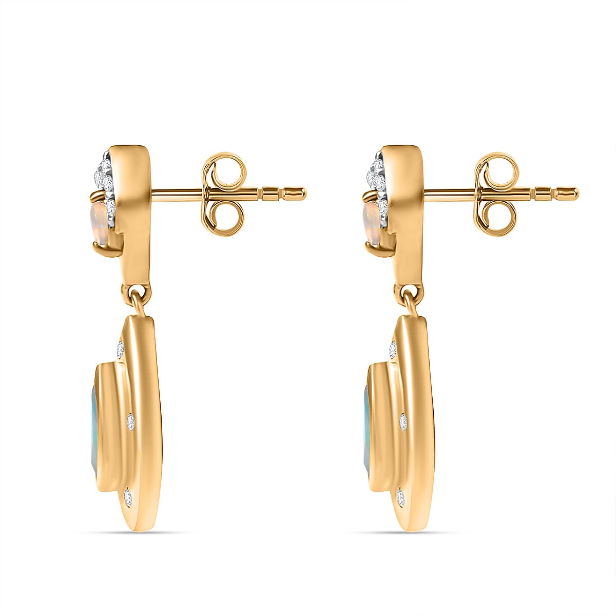 Ethiopian Faceted Opal &amp; White Zircon Earring with Push Back in 18K Vermeil Yellow Gold Plated Sterling Silver 1.19 Ct. 8070553 13