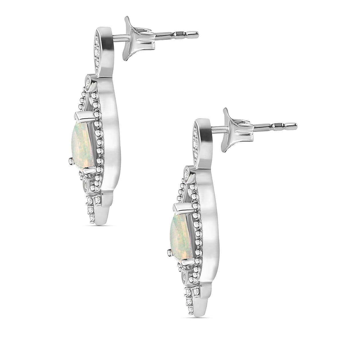 Ethiopian Faceted Opal &amp; White Zircon Earring with Push Back in Rhodium Overlay Sterling Silver 1.15 Ct. 8064943 10