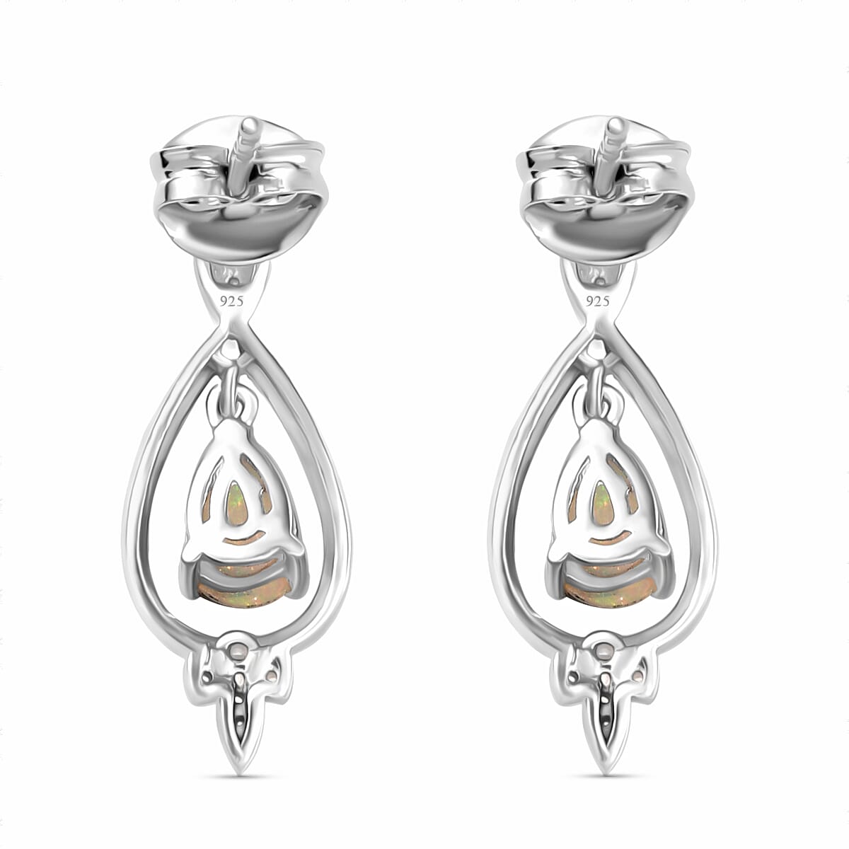 Ethiopian Faceted Opal &amp; White Zircon Earring with Push Back in Rhodium Overlay Sterling Silver 1.15 Ct. 8064943 13