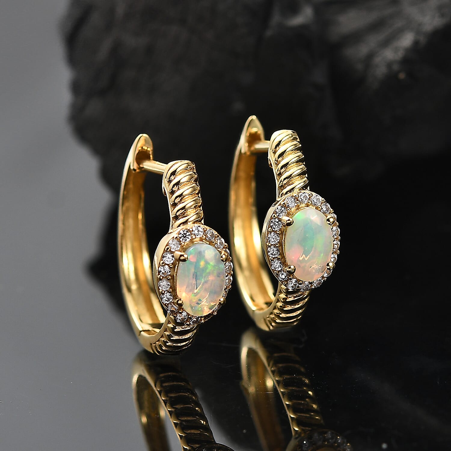 Ethiopian Faceted Opal &amp; White Zircon Full Hoop Earring in 18K Vermeil Yellow Gold Plated Sterling Silver 8064979 2