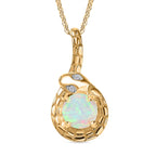 Ethiopian Faceted Opal & White Zircon Pendant with Chain (Size 20) in 18K Vermeil Yellow Gold Plated Sterling Silver
