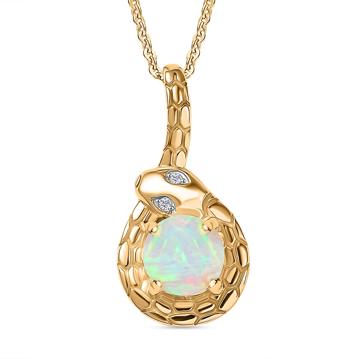 Ethiopian Faceted Opal &amp; White Zircon Pendant with Chain (Size 20) in 18K Vermeil Yellow Gold Plated Sterling Silver 4362209 0
