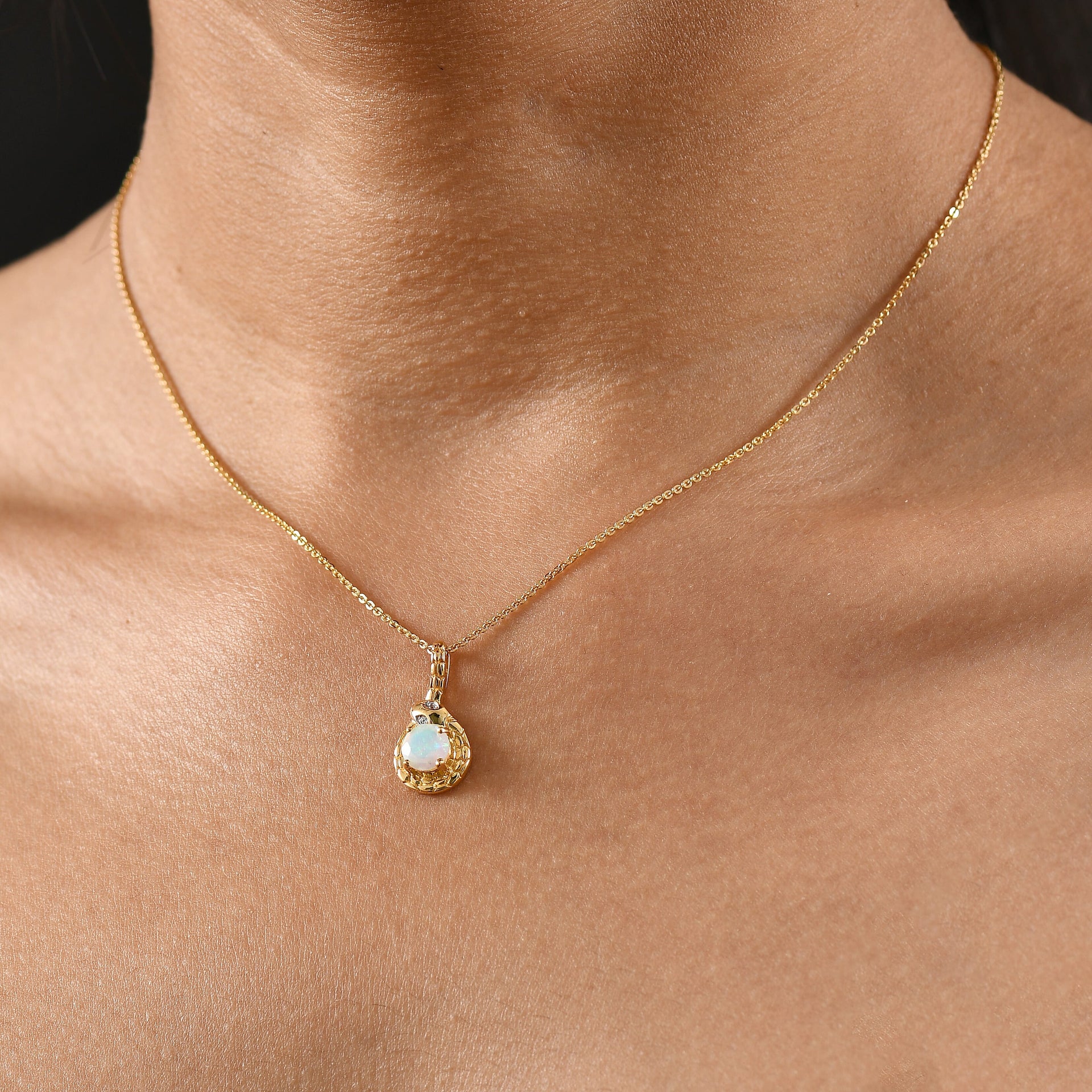 Ethiopian Faceted Opal &amp; White Zircon Pendant with Chain (Size 20) in 18K Vermeil Yellow Gold Plated Sterling Silver 4362209 2
