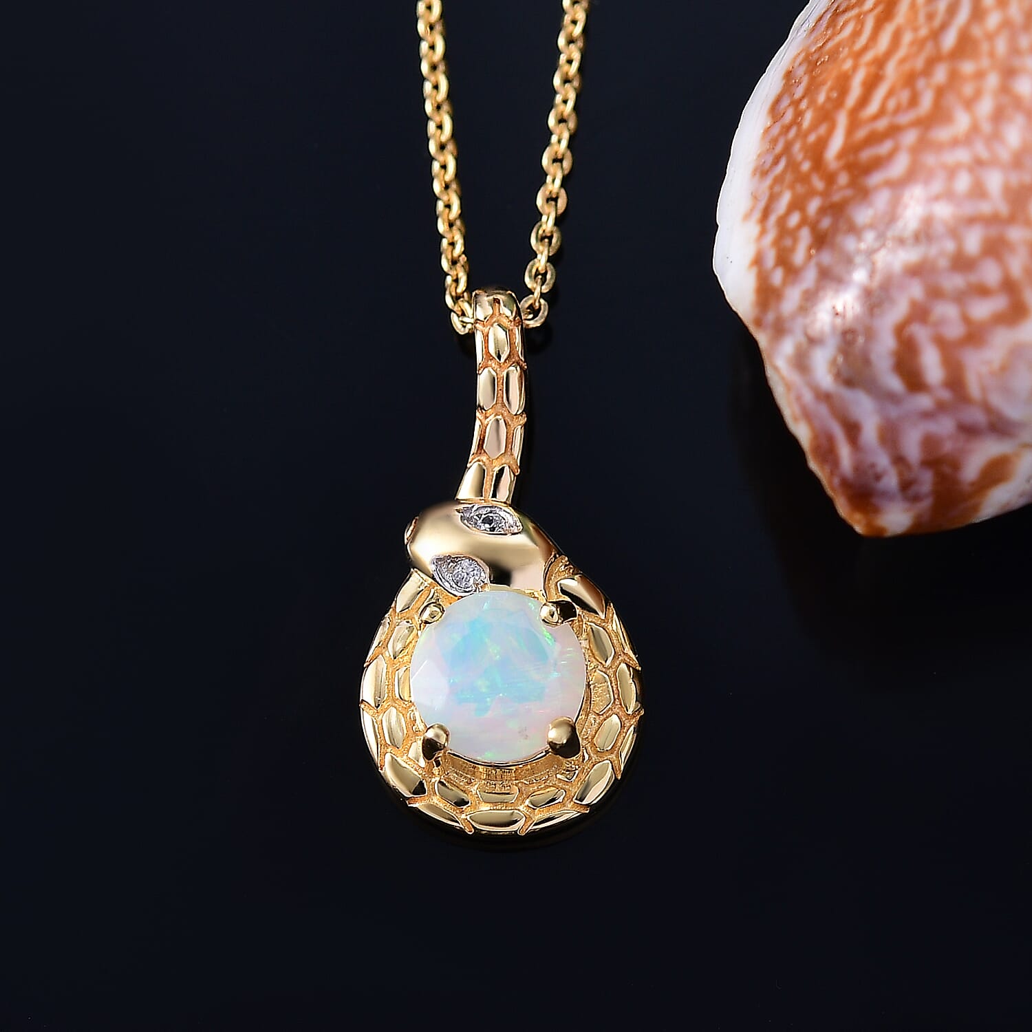 Ethiopian Faceted Opal &amp; White Zircon Pendant with Chain (Size 20) in 18K Vermeil Yellow Gold Plated Sterling Silver 4362209 3