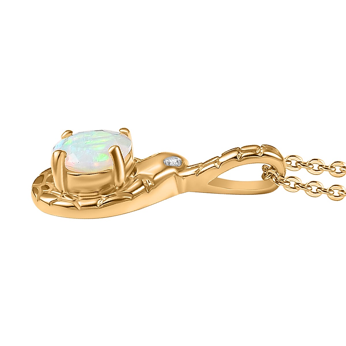 Ethiopian Faceted Opal &amp; White Zircon Pendant with Chain (Size 20) in 18K Vermeil Yellow Gold Plated Sterling Silver 4362209 4