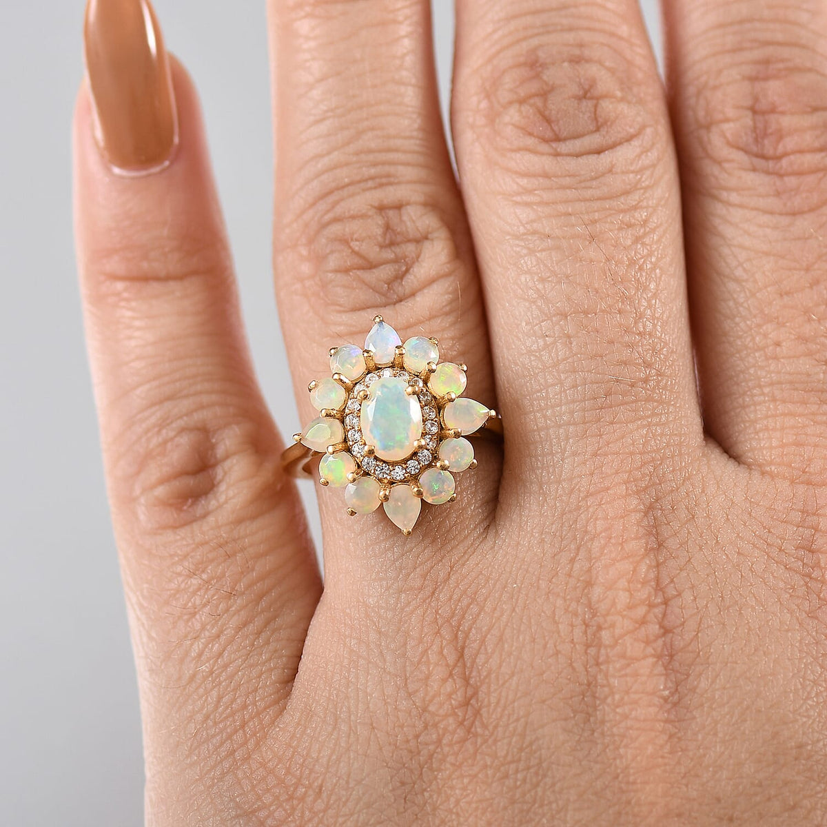 Ethiopian Faceted Opal &amp; White Zircon Ring in 18K Vermeil Yellow Gold Plated Sterling Silver 1.65 Ct. 8064923 7
