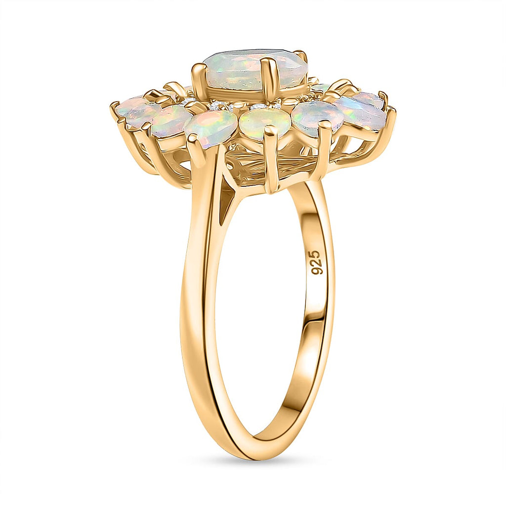 Ethiopian Faceted Opal & White Zircon Ring in 18K Vermeil Yellow Gold Plated Sterling Silver 1.65 Ct.