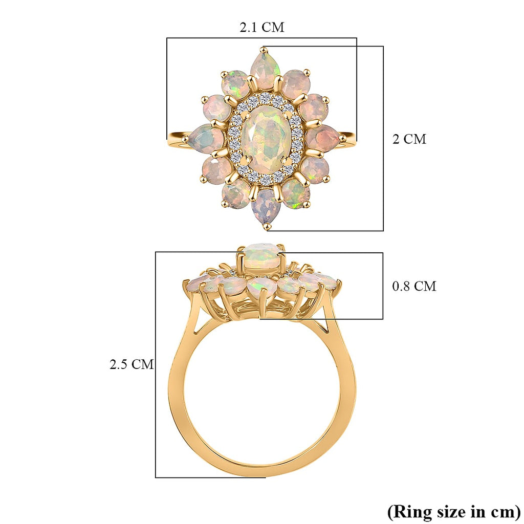 Ethiopian Faceted Opal & White Zircon Ring in 18K Vermeil Yellow Gold Plated Sterling Silver 1.65 Ct.