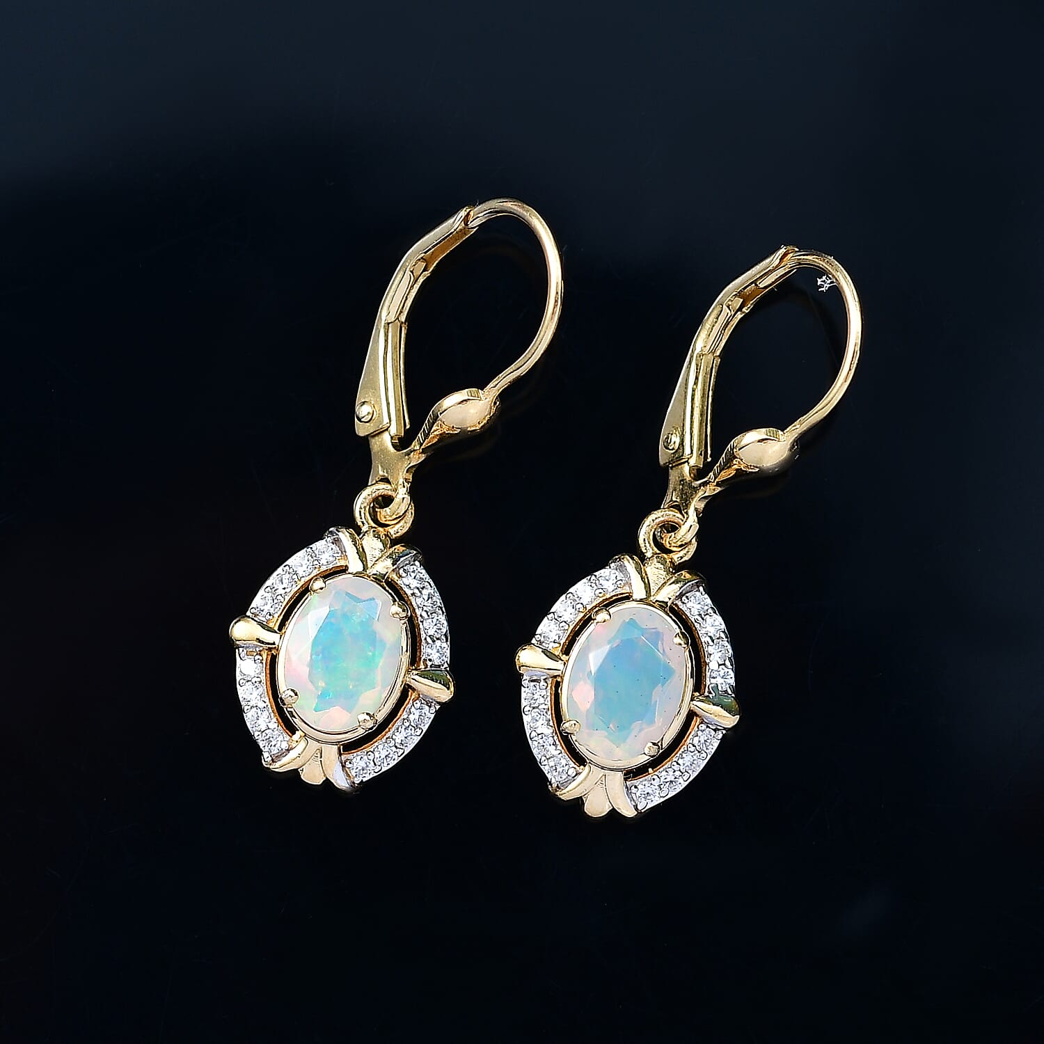 Ethiopian Faceted Opal &amp; White Zircon Earring with Lever Back in 18K Vermeil Yellow Gold Plated Sterling Silver 1.41 Ct. 8067523 2