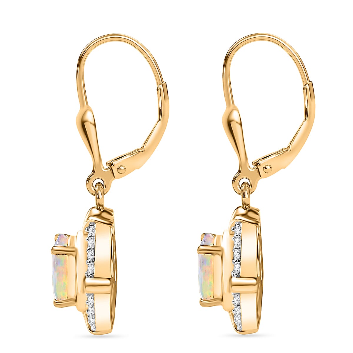 Ethiopian Faceted Opal &amp; White Zircon Earring with Lever Back in 18K Vermeil Yellow Gold Plated Sterling Silver 1.41 Ct. 8067523 4