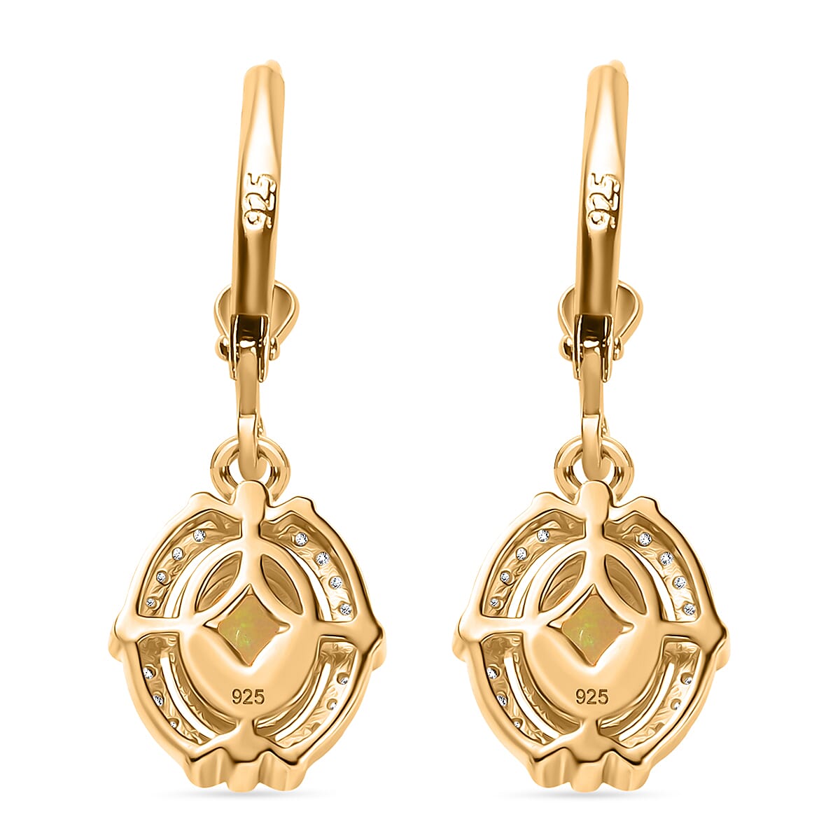 Ethiopian Faceted Opal &amp; White Zircon Earring with Lever Back in 18K Vermeil Yellow Gold Plated Sterling Silver 1.41 Ct. 8067523 5