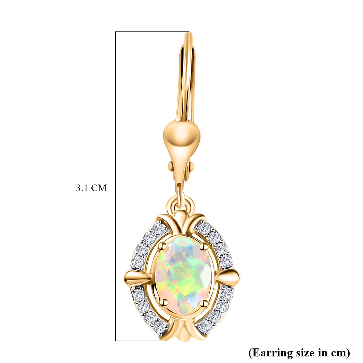 Ethiopian Faceted Opal &amp; White Zircon Earring with Lever Back in 18K Vermeil Yellow Gold Plated Sterling Silver 1.41 Ct. 8067523 6