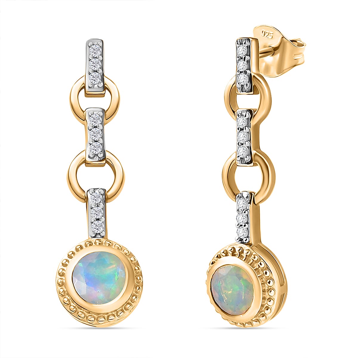 Ethiopian Faceted Opal &amp; White Zircon Solitaire Stud Push Post Earring in 18K Vermeil Yellow Gold Plated Sterling Silver 0.91 Ct. 8064905 0