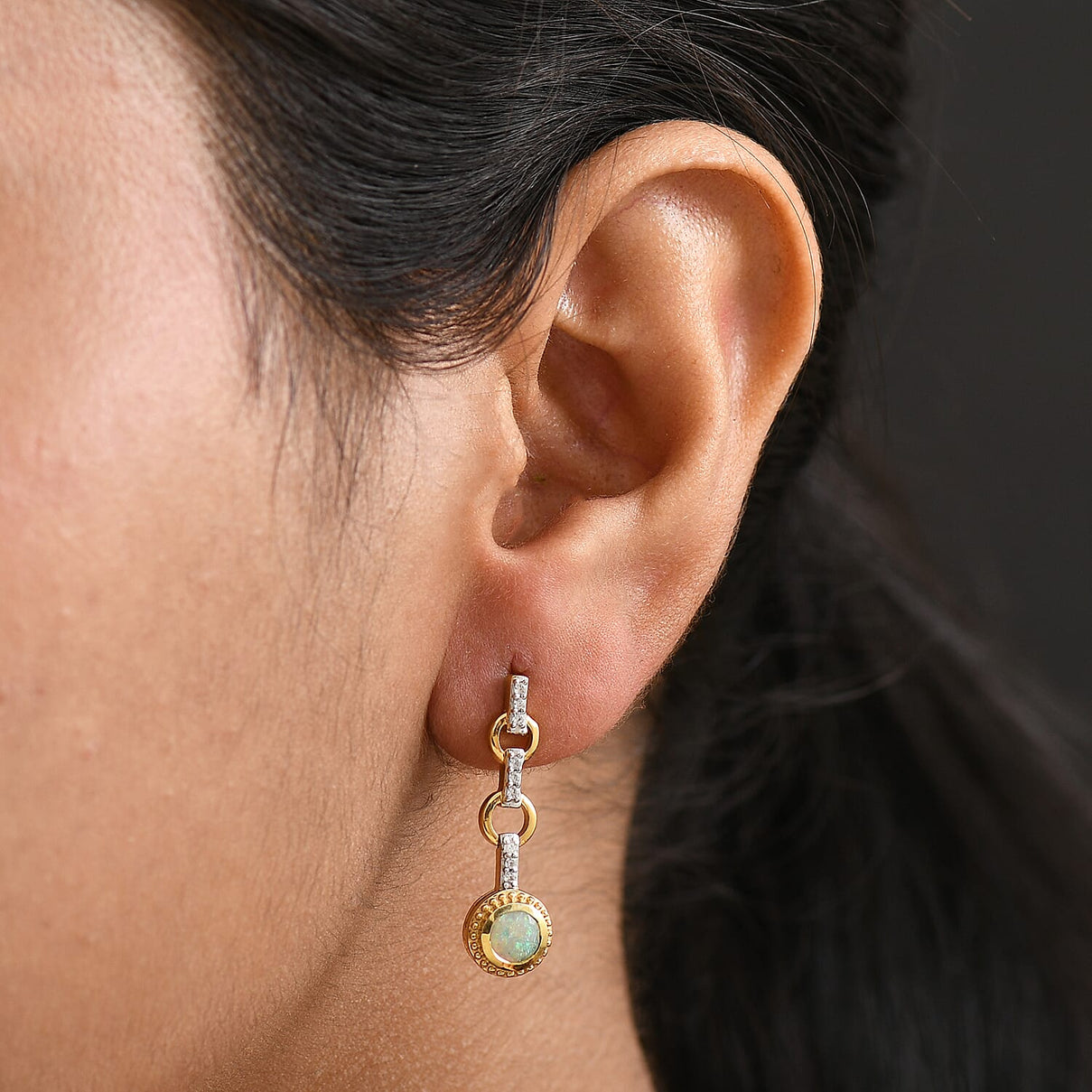 Ethiopian Faceted Opal &amp; White Zircon Solitaire Stud Push Post Earring in 18K Vermeil Yellow Gold Plated Sterling Silver 0.91 Ct. 8064905 7