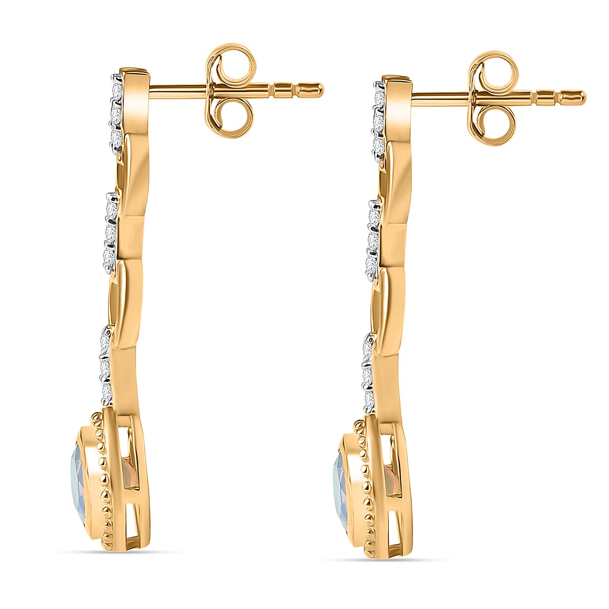 Ethiopian Faceted Opal &amp; White Zircon Solitaire Stud Push Post Earring in 18K Vermeil Yellow Gold Plated Sterling Silver 0.91 Ct. 8064905 10
