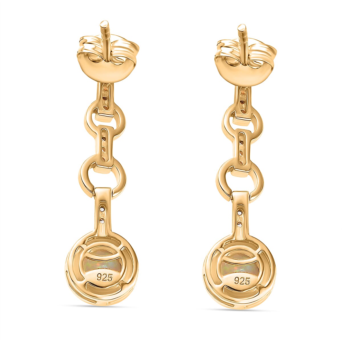Ethiopian Faceted Opal &amp; White Zircon Solitaire Stud Push Post Earring in 18K Vermeil Yellow Gold Plated Sterling Silver 0.91 Ct. 8064905 13