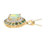 Ethiopian Faceted Opal, Zambian Emerald & White Zircon Pendant with Chain (Size 20) in 18K Vermeil Yellow Gold Plated Sterling Silver 3.17 Ct.