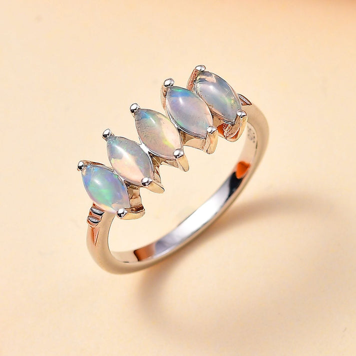 Royal Bali Collection - D'Joy Ethiopian Welo Opal 5 Stone Ring in Platinum Overlay Sterling Silver 7796054 2