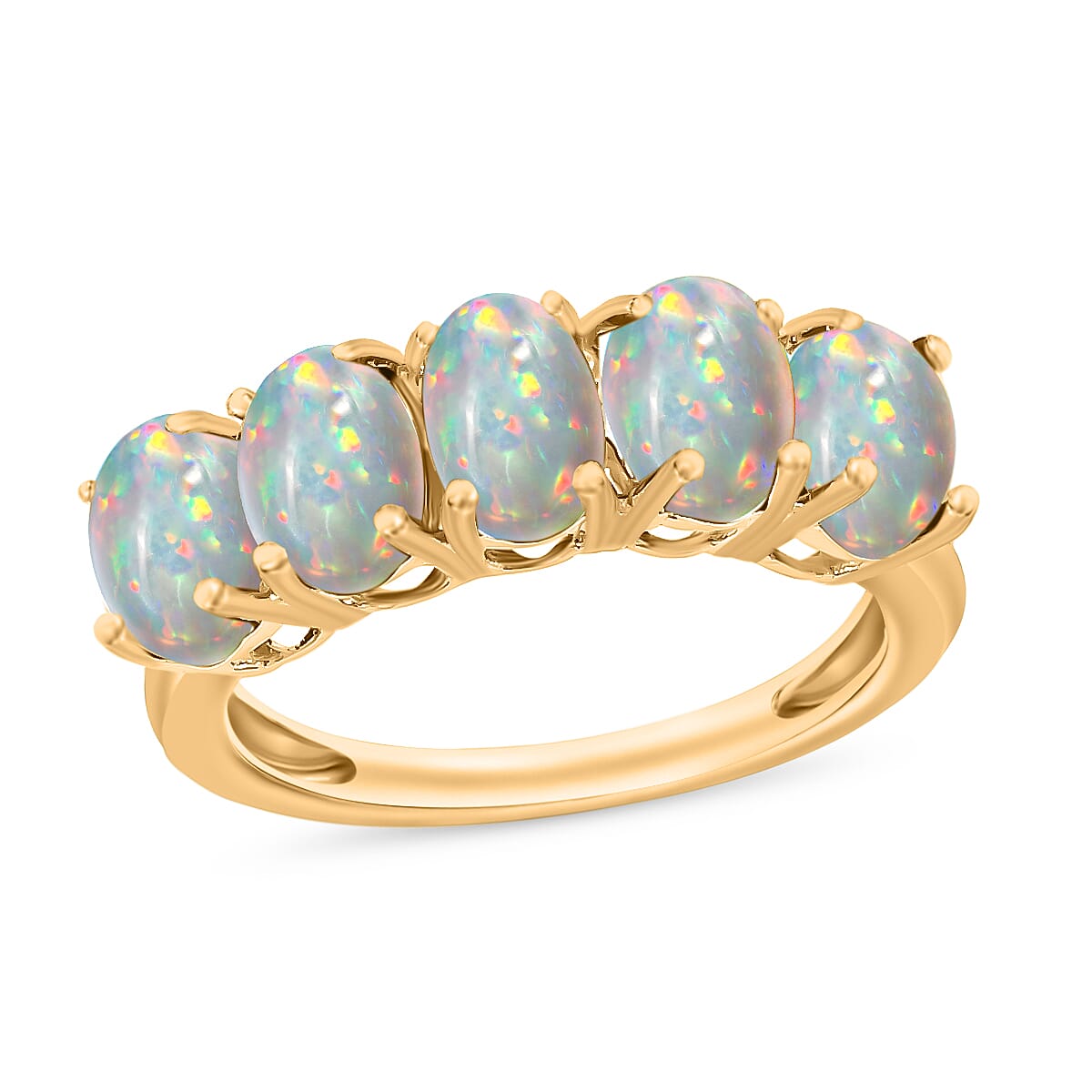 Ethiopian Opal 5 Stone Ring in Vermeil Yellow Gold Sterling Silver 1.50 Ct 8009322 0