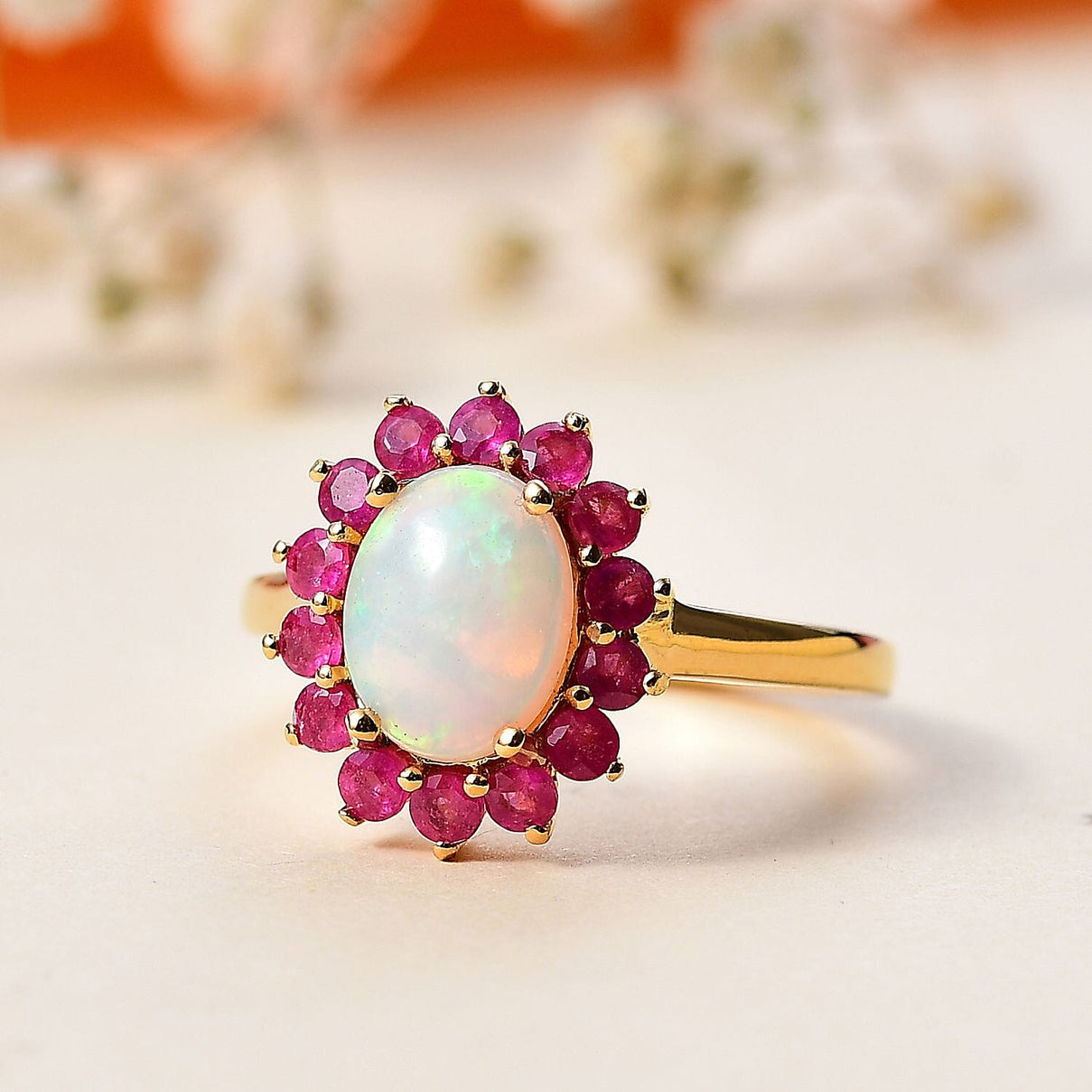 Ethiopian Opal, African Ruby Halo Ring in Vermeil Yellow Gold Plated Sterling Silver 7749139 1