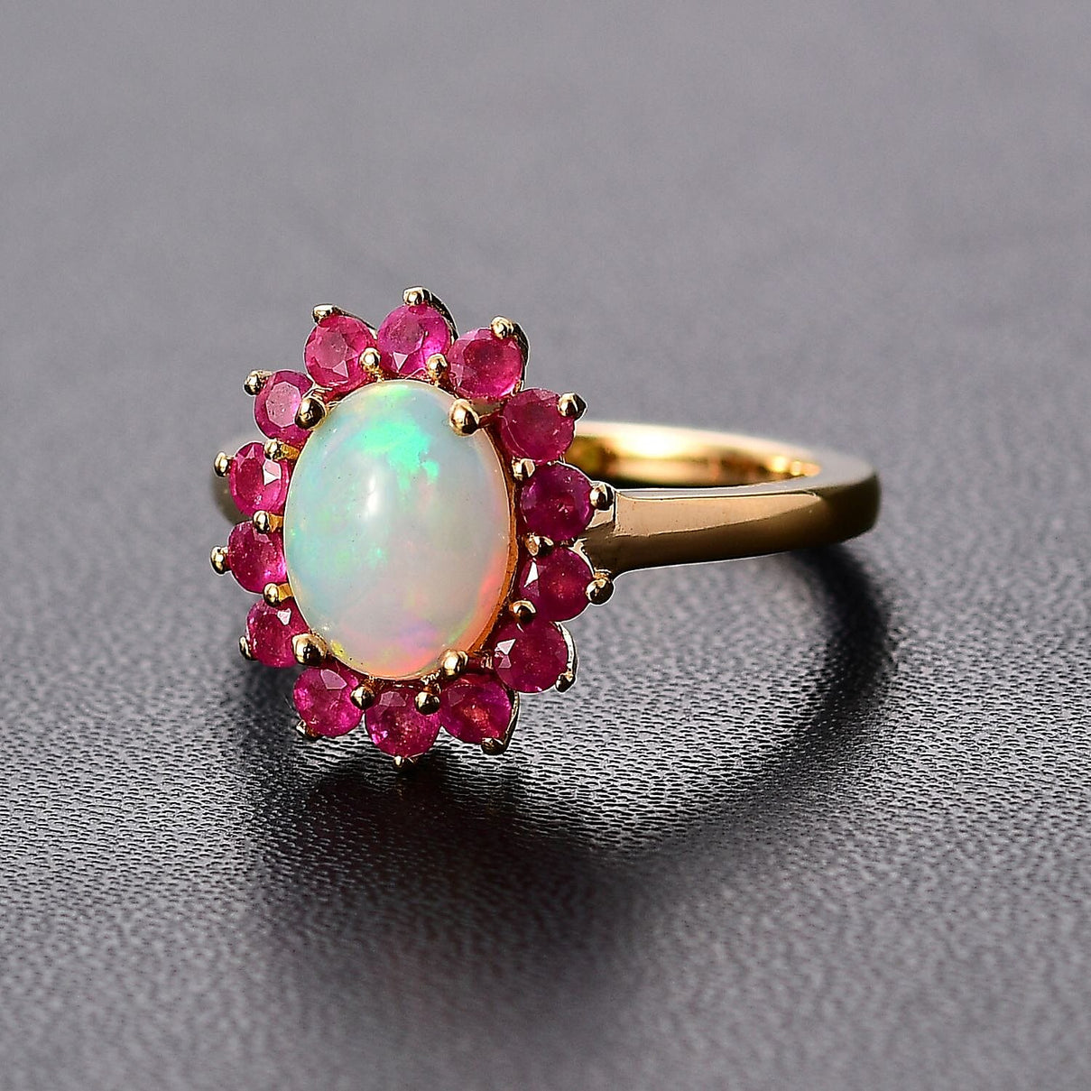 Ethiopian Opal, African Ruby Halo Ring in Vermeil Yellow Gold Plated Sterling Silver 7749139 2