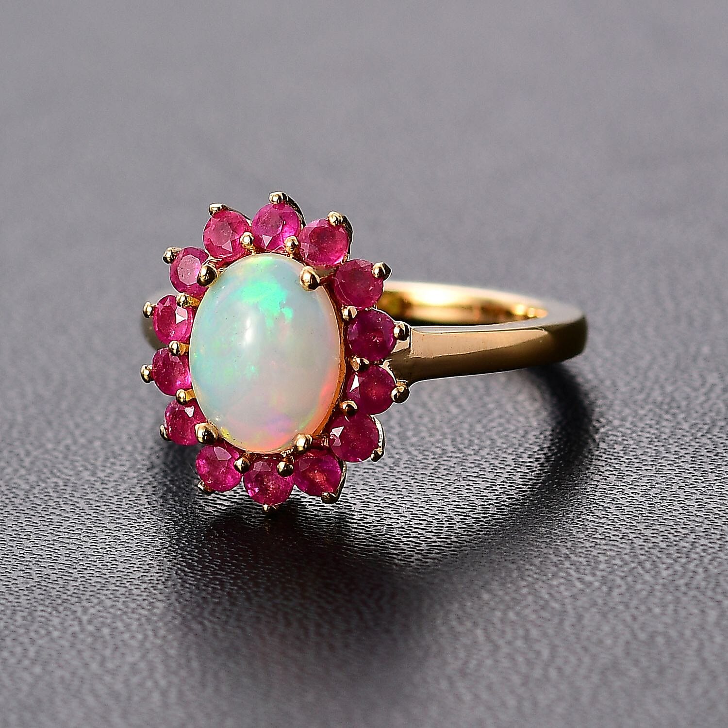 Ethiopian Opal, African Ruby Halo Ring in Vermeil Yellow Gold Plated Sterling Silver 7749139 2