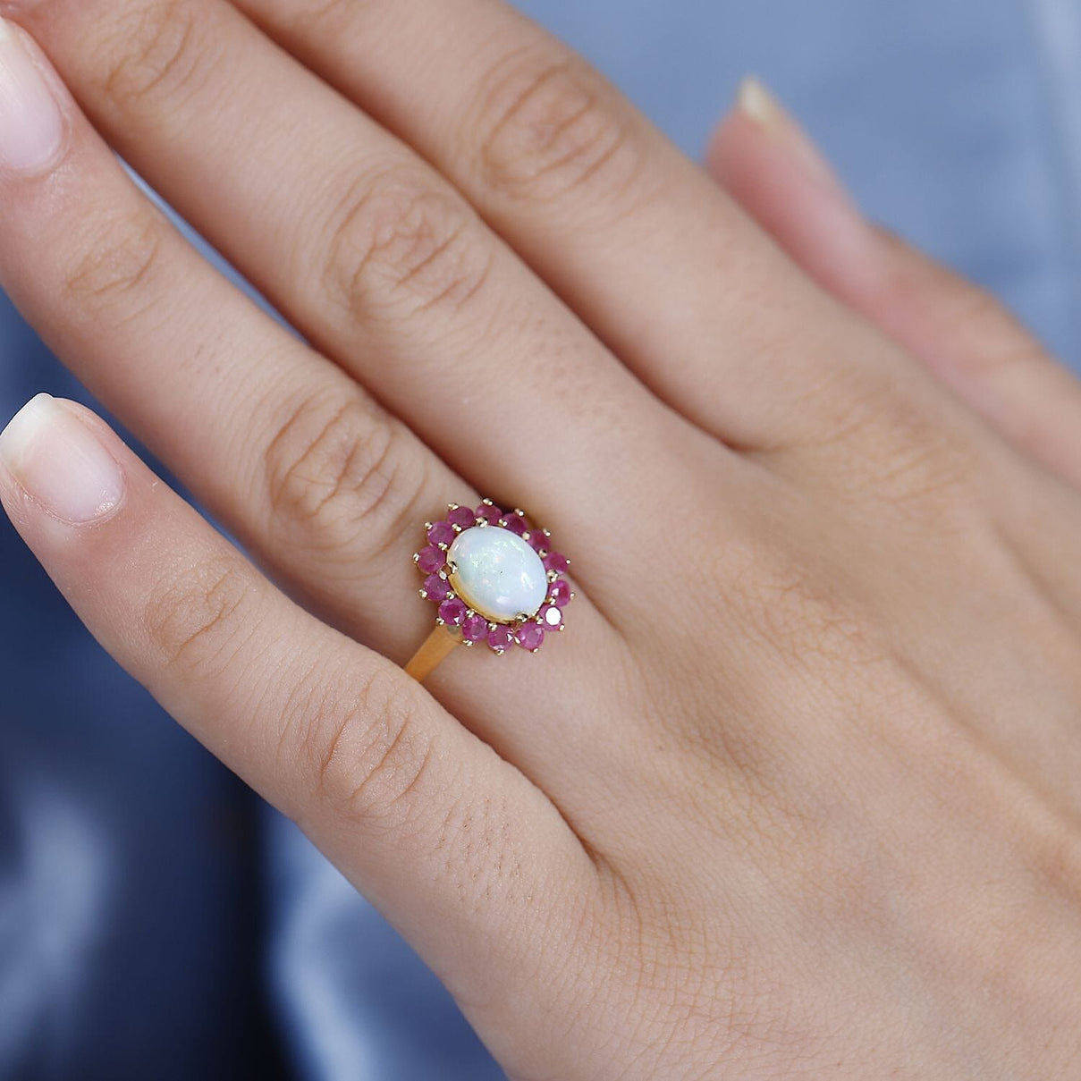 Ethiopian Opal, African Ruby Halo Ring in Vermeil Yellow Gold Plated Sterling Silver 7749139 3