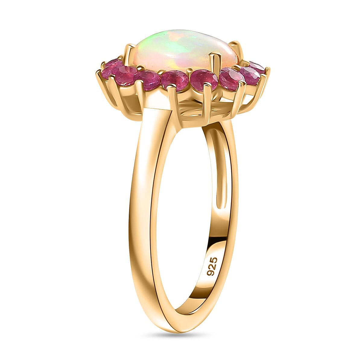 Ethiopian Opal, African Ruby Halo Ring in Vermeil Yellow Gold Plated Sterling Silver 7749139 4