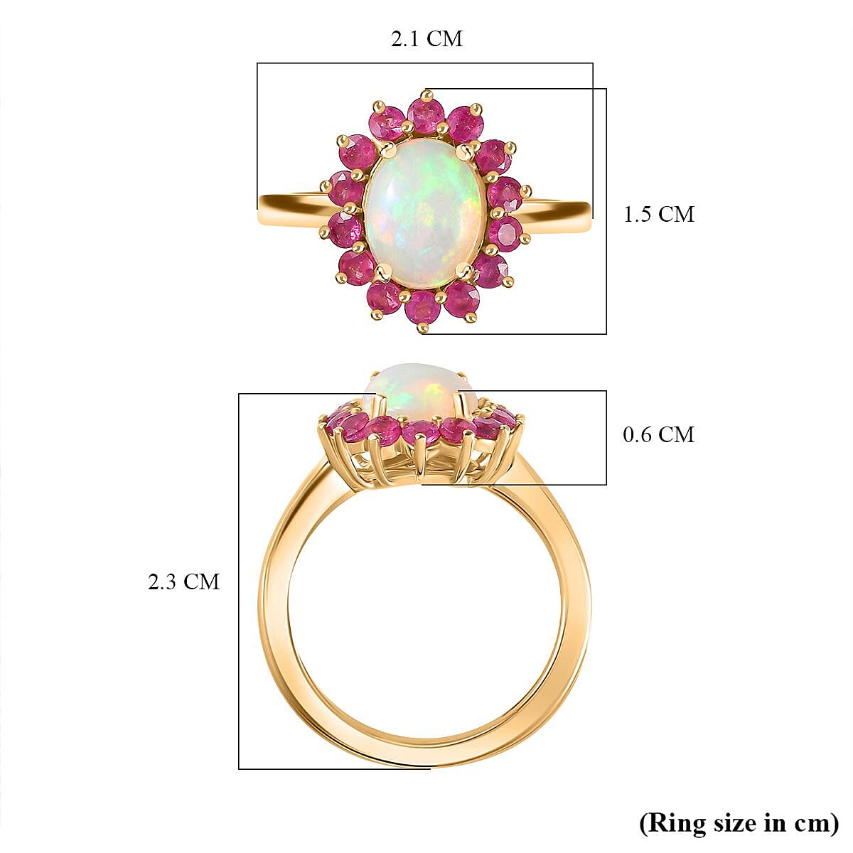 Ethiopian Opal, African Ruby Halo Ring in Vermeil Yellow Gold Plated Sterling Silver 7749139 6