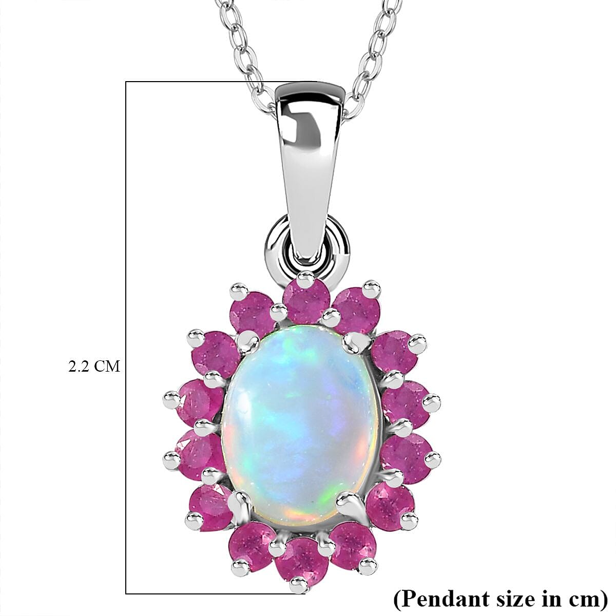 Ethiopian Opal,  African Ruby Halo Pendant with Chain (Size 20) in Platinum Overlay Sterling Silver, 1.800  Ct. 4261017 5