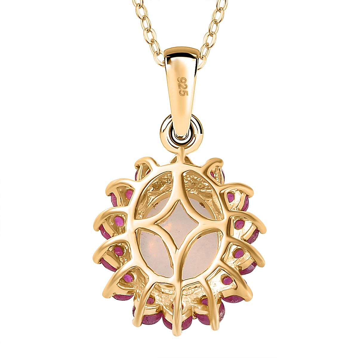 Ethiopian Opal,  African Ruby Halo Pendant with Chain (Size 20) in 18K Vermeil Yellow Gold Plated  Sterling Silver 4261019 5