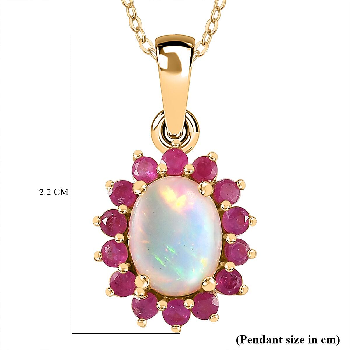 Ethiopian Opal,  African Ruby Halo Pendant with Chain (Size 20) in 18K Vermeil Yellow Gold Plated  Sterling Silver 4261019 6