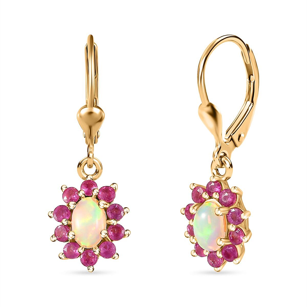 Ethiopian Opal ,  African Ruby  Solitaire Lever Back Earring in Vermeil YG Sterling Silver 1.66 ct  1.680  Ct. 7749363 0
