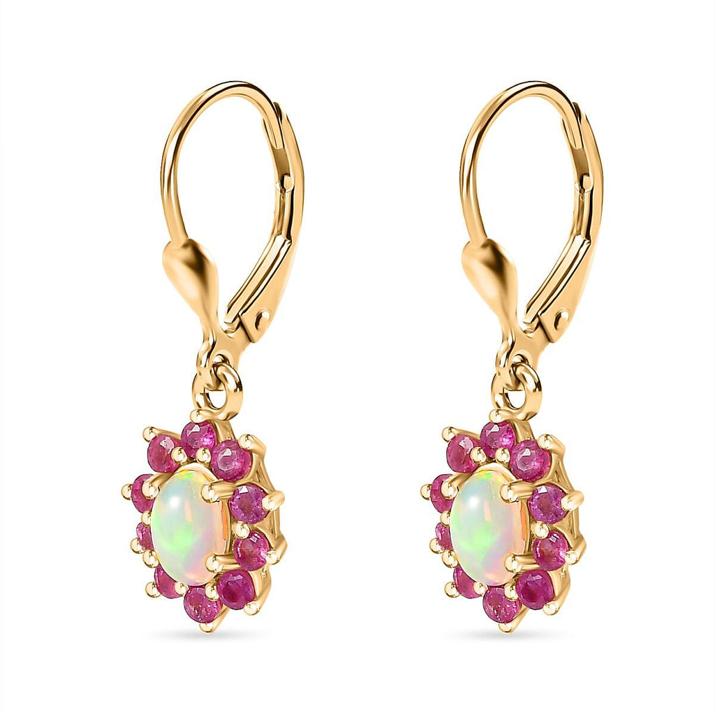 Ethiopian Opal ,  African Ruby  Solitaire Lever Back Earring in Vermeil YG Sterling Silver 1.66 ct  1.680  Ct.