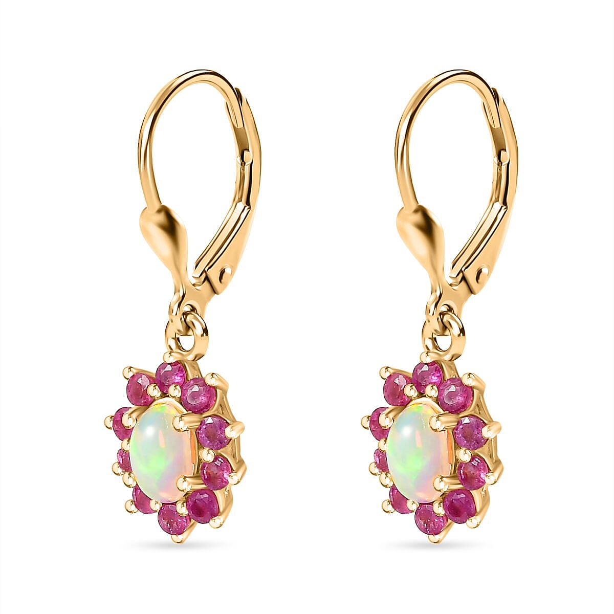 Ethiopian Opal ,  African Ruby  Solitaire Lever Back Earring in Vermeil YG Sterling Silver 1.66 ct  1.680  Ct. 7749363 4