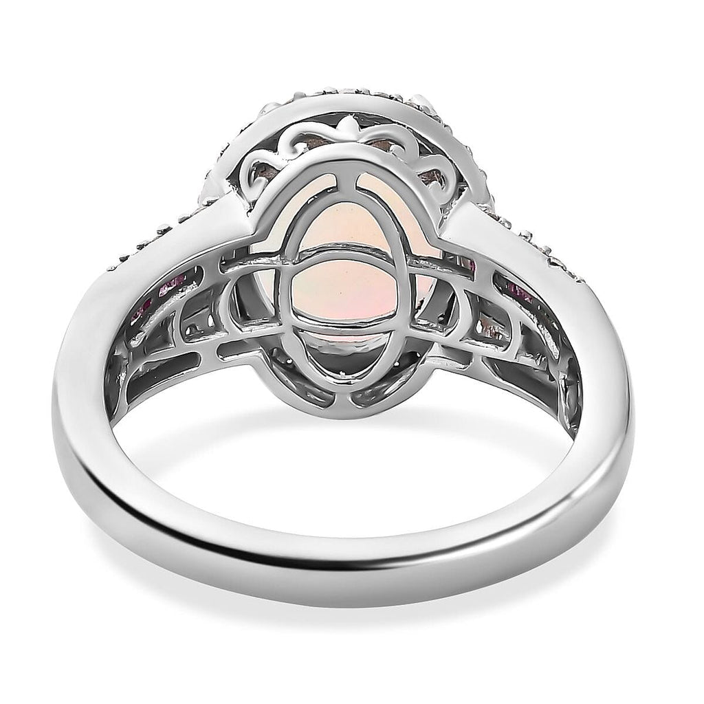 Doorbuster - Ethiopian Welo Opal, African Ruby & Natural Zircon Ring in Platinum Overlay Sterling Silver 3.30 Ct