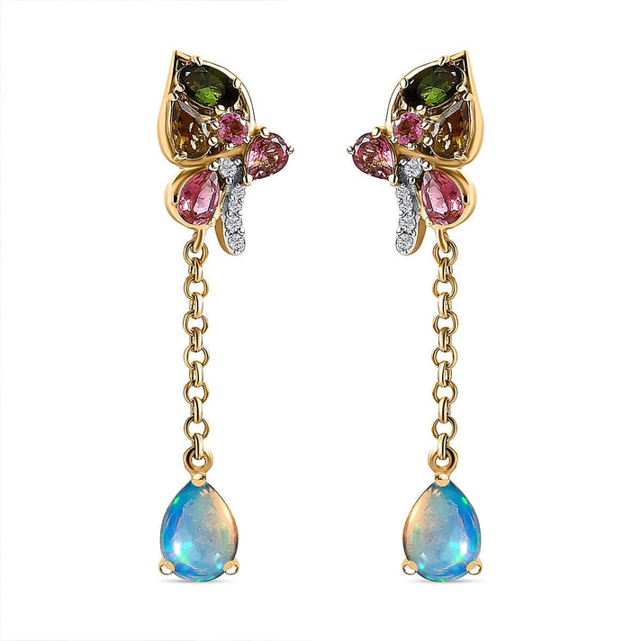 GP Italian Garden Collection Ethiopian Opal , Blue Sapphire , White Zircon , Multi-Tourmaline Dangling Earring in 18K Vermeil Yellow Gold Sterling Silver 3.25 ct, Silver Wt. 5.25 Gms 3.140 Ct. 7674451 1