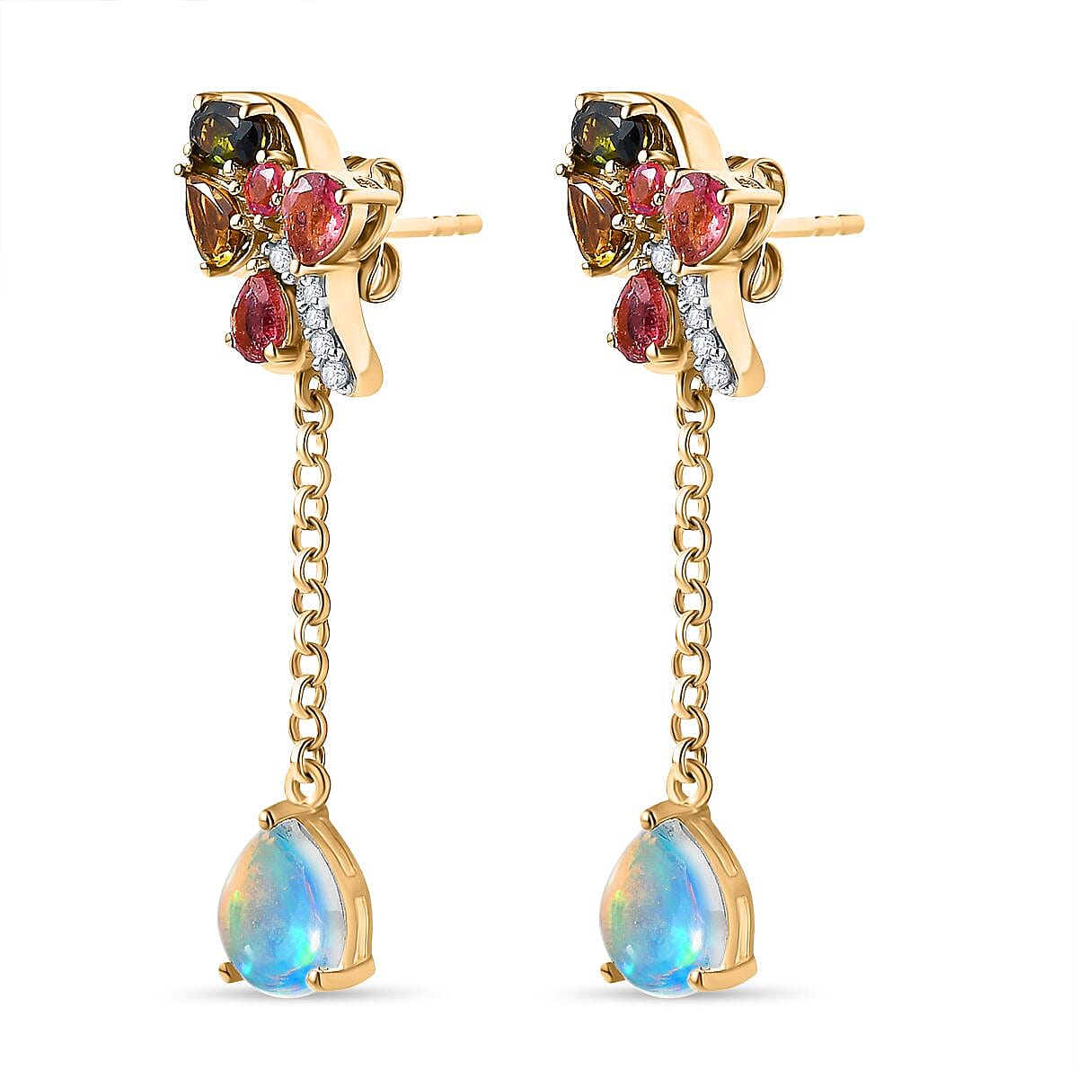 GP Italian Garden Collection Ethiopian Opal , Blue Sapphire , White Zircon , Multi-Tourmaline Dangling Earring in 18K Vermeil Yellow Gold Sterling Silver 3.25 ct, Silver Wt. 5.25 Gms 3.140 Ct. 7674451 5