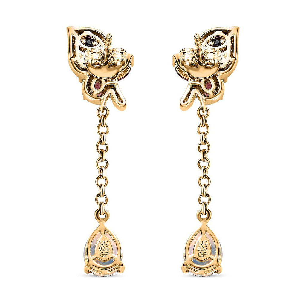 GP Italian Garden Collection - Ethiopian Welo Opal, Natural Zircon & Multi-Tourmaline Dangle Earrings in 18K Vermeil YG Plated Sterling Silver 3.13 Ct