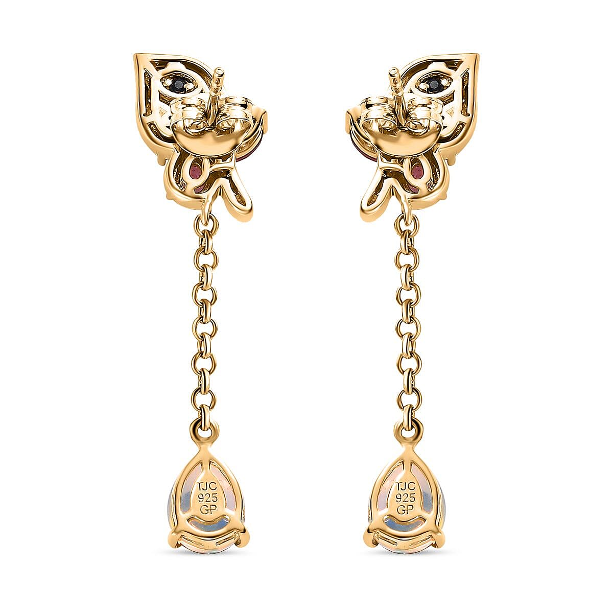 GP Italian Garden Collection Ethiopian Opal , Blue Sapphire , White Zircon , Multi-Tourmaline Dangling Earring in 18K Vermeil Yellow Gold Sterling Silver 3.25 ct, Silver Wt. 5.25 Gms 3.140 Ct. 7674451 6