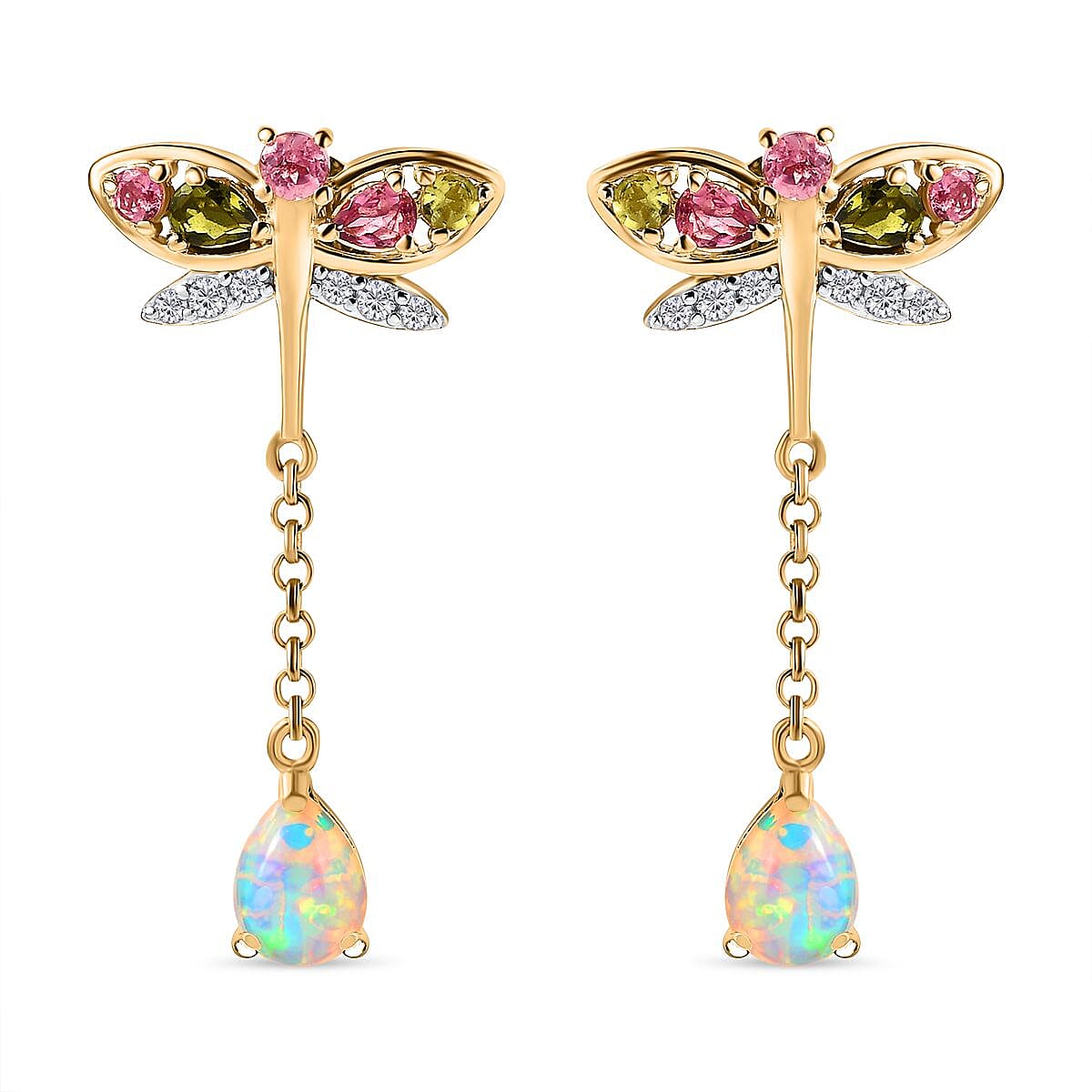 GP Italian Garden Collection Ethiopian Opal , Blue Sapphire , White Zircon , Multi-Tourmaline Dangling Earring in 18K Vermeil Yellow Gold Sterling Silver 2.97 ct, Silver Wt. 5.5 Gms 2.836 Ct. 7674453 0