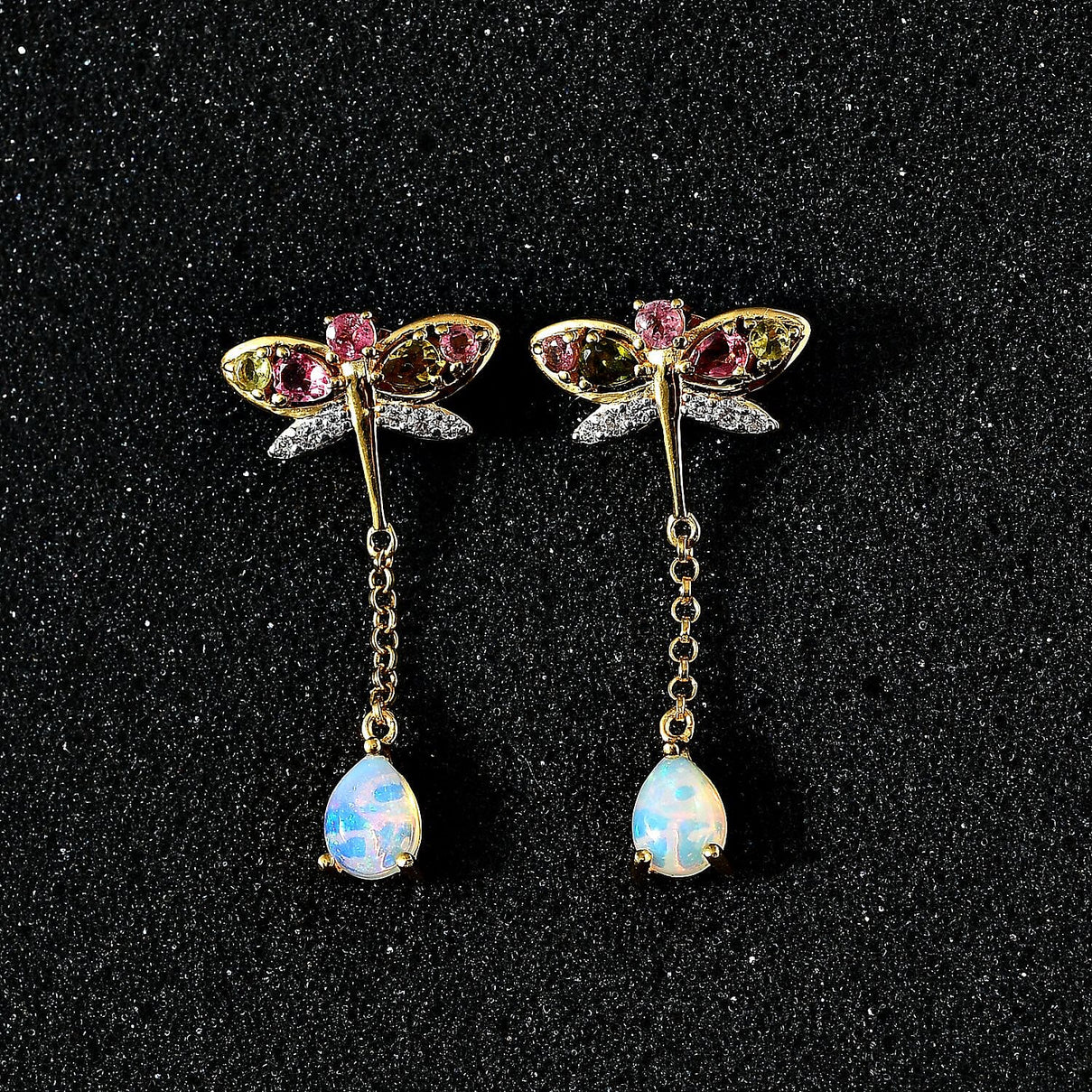 GP Italian Garden Collection Ethiopian Opal , Blue Sapphire , White Zircon , Multi-Tourmaline Dangling Earring in 18K Vermeil Yellow Gold Sterling Silver 2.97 ct, Silver Wt. 5.5 Gms 2.836 Ct. 7674453 3