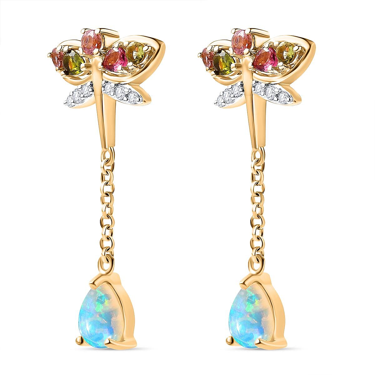 GP Italian Garden Collection Ethiopian Opal , Blue Sapphire , White Zircon , Multi-Tourmaline Dangling Earring in 18K Vermeil Yellow Gold Sterling Silver 2.97 ct, Silver Wt. 5.5 Gms 2.836 Ct. 7674453 5