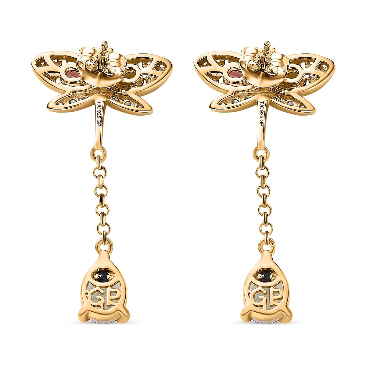 GP Italian Garden Collection Ethiopian Opal , Blue Sapphire , White Zircon , Multi-Tourmaline Dangling Earring in 18K Vermeil Yellow Gold Sterling Silver 2.97 ct, Silver Wt. 5.5 Gms 2.836 Ct. 7674453 6
