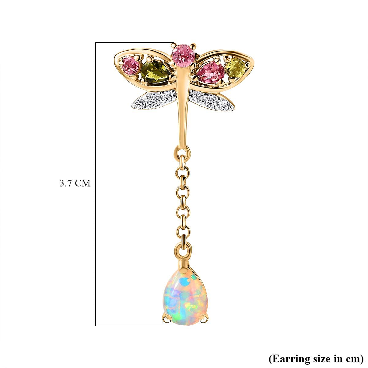 GP Italian Garden Collection Ethiopian Opal , Blue Sapphire , White Zircon , Multi-Tourmaline Dangling Earring in 18K Vermeil Yellow Gold Sterling Silver 2.97 ct, Silver Wt. 5.5 Gms 2.836 Ct. 7674453 7