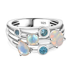 Ethiopian Opal, Blue Zircon Cluster Ring in Rhodium Overlay Sterling Silver 1.34 Ct.
