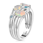 Ethiopian Opal, Blue Zircon Cluster Ring in Rhodium Overlay Sterling Silver 1.34 Ct.