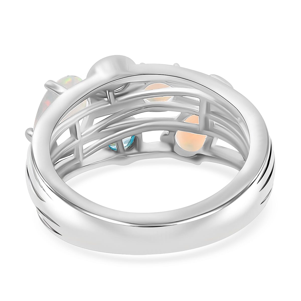 Ethiopian Opal, Blue Zircon Bubble Ring in Rhodium Overlay Sterling Silver 7933538 5