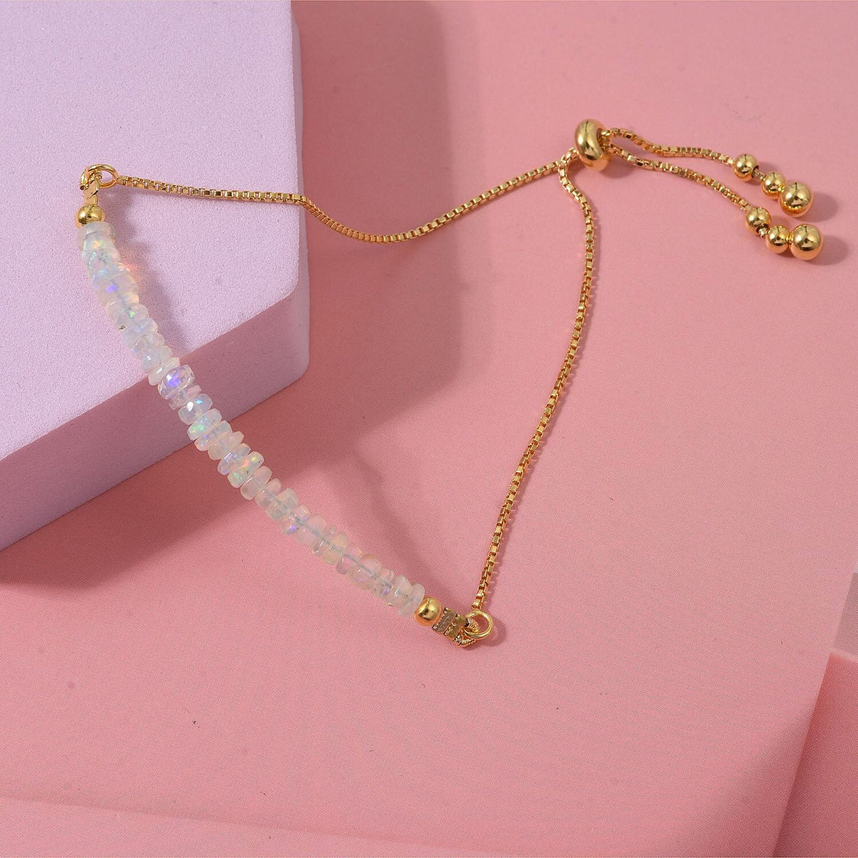 Ethiopian Opal Bracelet (Size 6.5 - 8 Adjustable) in Yellow Gold Plated Sterling Silver 7.00 Ct. 8323651 2